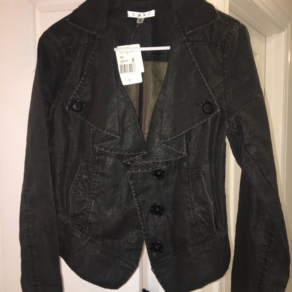 CAbi Black Coated Linen Jacket - NWT Small